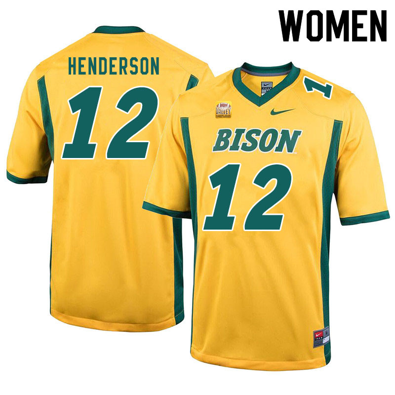 Women #12 Braylon Henderson North Dakota State Bison College Football Jerseys Sale-Yellow